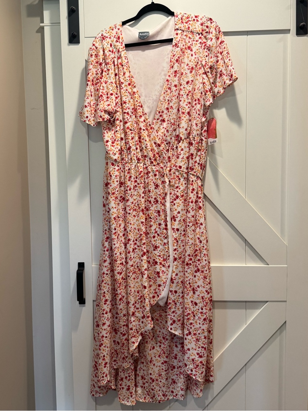 ARULA Pink Floral High-Low Wrap Dress